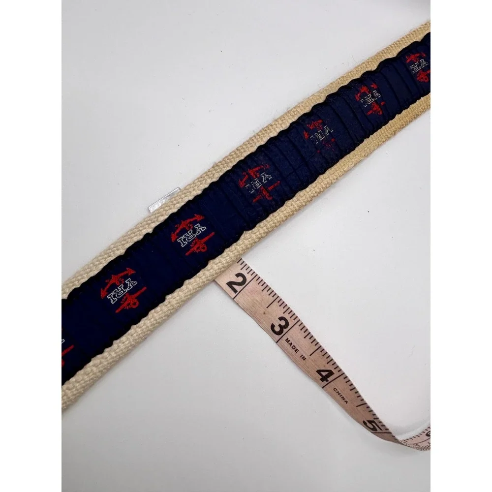 YRI Sailing Research Navy Anchor Embroidered Canvas D-Ring Belt Cream 41.5 Inch